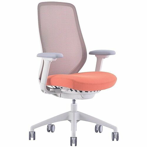 WorkPro® 6000 Series Multifunction Ergonomic Mesh/Fabric High-Back Executive Chair, White Frame/Orange Seat, BIFMA Compliant - Orange Seat Color - Fabric Seat Material - Mesh Back Material - White Frame Color - Nylon Frame Material - High Back - Armre