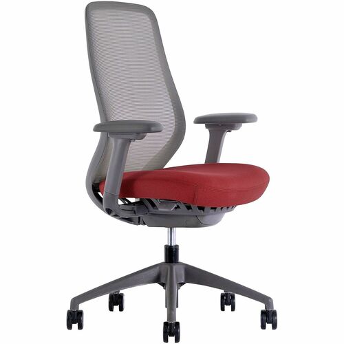 WorkPro® 6000 Series Multifunction Ergonomic Mesh/Fabric High-Back Executive Chair, Gray Frame/Red Seat, BIFMA Compliant - Red Seat Color - Fabric Seat Material - Mesh Back Material - Gray Frame Color - Nylon Frame Material - High Back - Armrest - 1 E