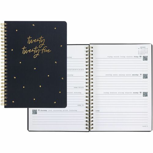 Letts® Celebrate Weekly Planners - Weekly - January 2024 till December 2024 - Twin Wire - Gold, Black - Golden - 8.3" Width - Ruled Planning Space, Durable Cover, Storage Pocket, Multilingual, Laminated, Hard Cover - 1 Each