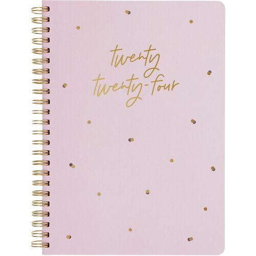 LettsÂ® Celebrate Weekly Planners - Weekly - 2024 till 2024 - Twin Wire - Pink, Gold - Golden - 8.3" Width - Ruled Planning Space, Durable Cover, Storage Pocket, Multilingual, Laminated, Hard Cover - 1 Each