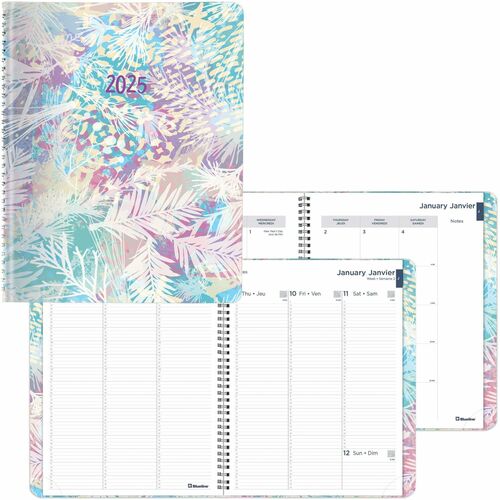 Blueline Weekly/Monthly Diary - Weekly, Monthly - January 2024 - December 2024 - 7:00 AM to 8:45 PM - Quarter-hourly - Twin Wire - 11" Width - Flexible Cover, Tear-off, Bilingual, Reference Calendar - 1 Each