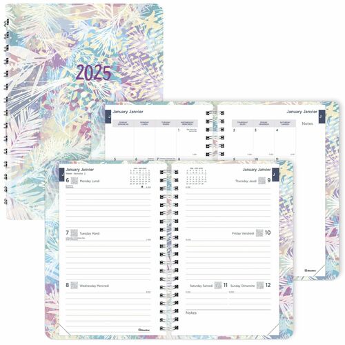 Blueline Weekly/Monthly Diary - Weekly, Monthly - January 2024 - December 2024 - Twin Wire - 8" Width - Flexible Cover, Tear-off, Bilingual - 1 Each