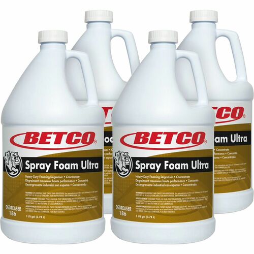 Betco Spray Foam Ultra Degreaser - Concentrate - 128 fl oz (4 quart) - 4 / Carton - Heavy Duty, Caustic-free, Chlorine-free, Chemical Resistant, Non-corrosive, Rinse-free, Phosphate-free - Amber