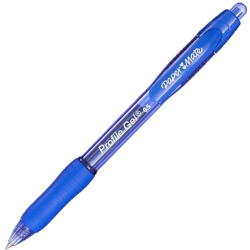 Paper Mate Profile Gel - 1 mm Bold Pen Point - Retractable - Blue Ink - Gel-based - Translucent Blue Plastic Barrel - 12 / Pack