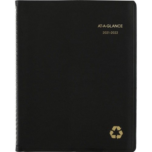 At-A-Glance Recycled Academic 2021-2022 Weekly Monthly Appointment Book Planner, Black, Large, 8 1/4" x 11" - Large Size - Academic - Weekly, Monthly - 12 Month - July 2021 - June 2022 - 7:00 AM to 8:45 PM, 7:00 AM to 5:30 PM - Saturday - 1 Week, 1 Month 