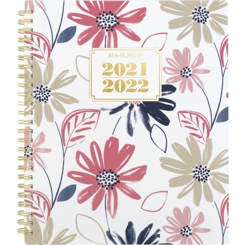 At-A-Glance Academic Weekly Monthly Planners, 7" x 8 3/4" - Medium Size - Academic - Julian Dates - Weekly, Monthly - 13 Month - July 2021 - July 2022 - 1 Week, 1 Month Double Page Layout - 7" x 8 3/4" Sheet Size - Twin Wire - White, Gold, Blue, Brown - P