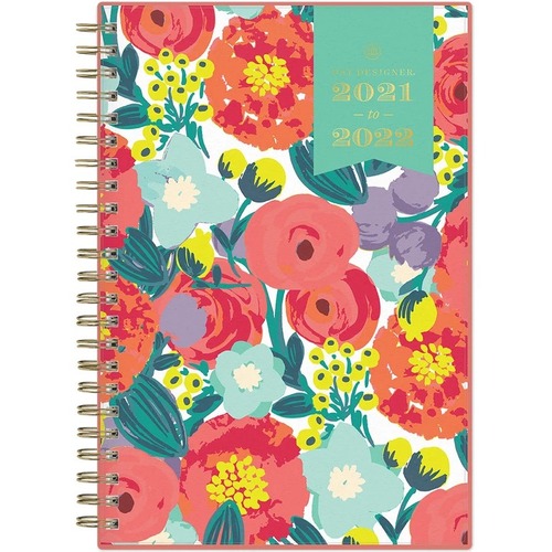 Day Designer Planner - Large Size - Academic - Weekly, Monthly - 1 Year - July 2021 - June 2022 - 1 Week, 1 Month Double Page Layout - 8" x 5" Sheet Size - Twin Wire - Gold, White - Paper - Frosted Cover - 5" Height x 8" Width - Durable, Tabbed, Note Page