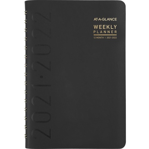 At-A-Glance Contempo Academic Monthly Planners, 5" x 8" - Small Size - Academic - Julian Dates - Monthly, Weekly - 12 Month - July 2021 - June 2022 - 1 Week, 1 Month Double Page Layout - 5" x 8" Sheet Size - Twin Wire - Black - Paper, Titanium, Faux Leath