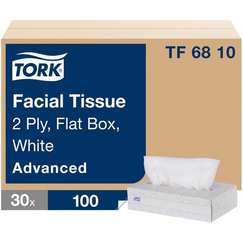 Tork Advanced Facial Tissue Flat Box - Tork Advanced Facial Tissue Flat Box White, Soft, 2-ply, 30 x 100 tissues, TF6810