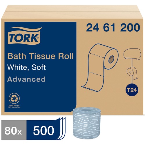 Tork Advanced Bath Tissue Roll, 2-Ply - 2 Ply - 3.96" x 156.25 ft - 500 Sheets/Roll - 4.35" Roll Diameter - White - Soft, Embossed, Individually Wrapped, Absorbent - For Plumbing, Bathroom - 500 / Roll