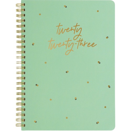 Letts® Celebrate Weekly Planners - Weekly - January 2023 till December 2023 - Twin Wire - Gold, Mint - Golden - 8.3" Width - Ruled Planning Space, Durable Cover, Storage Pocket, Laminated, Hard Cover, Multilingual - 1 Each