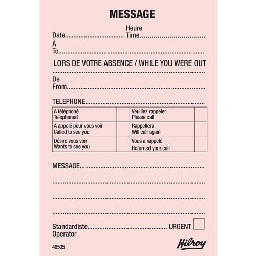 Hilroy Message Pad - 75 Sheet(s) - 3 1/2" (8.9 cm) x 5" (12.7 cm) Sheet Size - Pink Sheet(s) - 25 / Pack = HLR46505