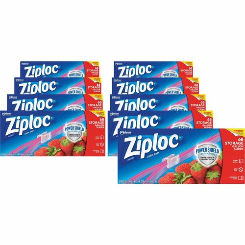Ziploc® Gallon Storage Slider Bags - Large Size - 1 gal Capacity - 10.56" Width x 9.50" Length - Sliding Closure - Blue - 9/Carton - 68 Per Box - Food, Supplies