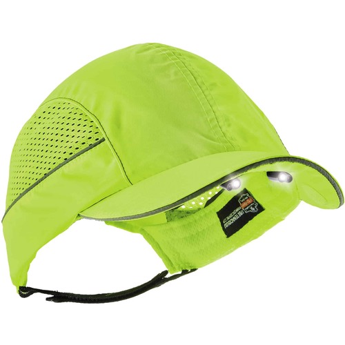 Skullerz 8960 Bump Cap Hat - Recommended for: Industrial, Mechanic, Factory, Home, Baggage Handling - Bump, Scrape, Head Protection - Lime - Comfortable, Impact Resistant, Washable, Removable, Lightweight, Reflective, Durable, Breathable, Built-in LED - 1