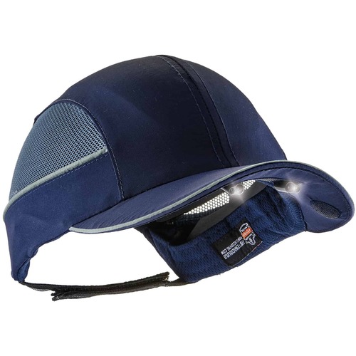 Skullerz 8960 Bump Cap Hat - Recommended for: Industrial, Mechanic, Factory, Home, Baggage Handling - Bump, Scrape, Head Protection - Navy - Comfortable, Impact Resistant, Washable, Removable, Lightweight, Reflective, Durable, Breathable, Built-in LED - 1