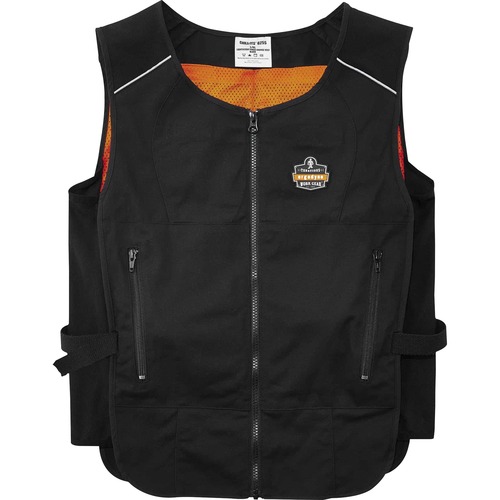 Ergodyne 6255 Lightweight Cooling Vest - Recommended for: Pulp & Paper, Fabrication, Construction, Refinery, Utility - Large/Extra Large Size - Zipper Closure - Polyester, Cotton - Black - Lightweight, Flexible, Adjustable, Heavy Duty, Pocket, Long Lastin