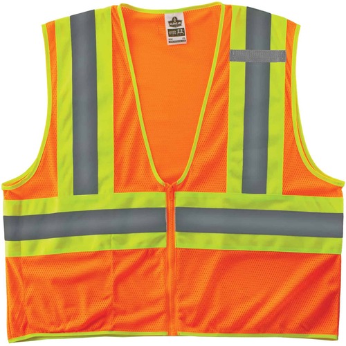 GloWear 8229Z Economy Two-Tone Vest - Recommended for: Construction, Emergency, Warehouse, Baggage Handling - 4-Xtra Large/5-Xtra Large Size - Zipper Closure - Polyester Mesh, Mesh Fabric - Orange - Reflective, Pocket - 1 Each