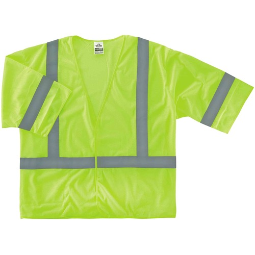 GloWear 8310HL Type R C-3 Economy Vest - Recommended for: Construction, Emergency, Utility, Baggage Handling, Flagger - 4-Xtra Large/5-Xtra Large Size - Hook & Loop Closure - Polyester Mesh, Mesh Fabric - Lime, Silver - Lightweight, High Visibility, Refle