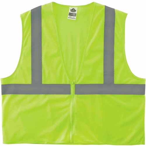 GloWear Type R C2 Super Econo Mesh Vest - Recommended for: Utility, Construction, Baggage Handling, Emergency, Warehouse - 2-Xtra Large/3-Xtra Large Size - Zipper Closure - Polyester Mesh, Mesh Fabric - Lime - Reflective, Breathable, Lightweight, High Vis