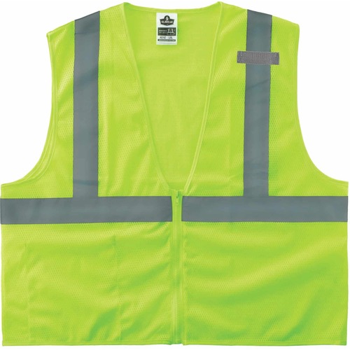 GloWear 8210Z Type R Economy Mesh Vest - Recommended for: Utility, Construction, Baggage Handling, Emergency, Warehouse - Extra Small Size - Zipper Closure - Polyester Mesh, Mesh Fabric - Lime - Reflective, Pocket, Breathable, Lightweight, High Visibility