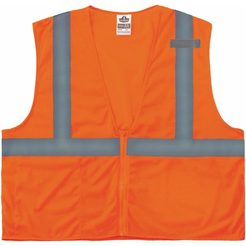 GloWear 8210Z Type R Economy Mesh Vest - Recommended for: Utility, Construction, Baggage Handling, Emergency, Warehouse - Extra Small Size - Zipper Closure - Polyester Mesh, Mesh Fabric - Orange - Reflective, Pocket, Breathable, Lightweight, High Visibili