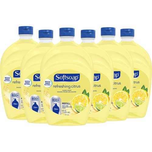 Softsoap Citrus Hand Soap Refill - Fresh Citrus Scent - 50 fl oz (1478.7 mL) - Bottle Dispenser - Dirt Remover, Bacteria Remover, Residue Remover - Hand - Yellow - Residue-free, Non-sticky - 6 / Carton