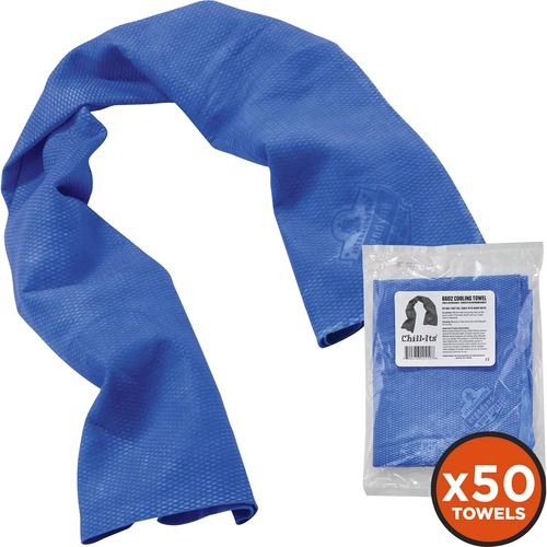 Chill-Its 6602 Evaporative Cooling Towel - Blue - Absorbent, Machine Washable, Reusable, Long Lasting - For Multipurpose, Multi Surface - 50 / Carton