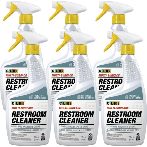 CLR Pro Industrial-Strength Restroom Daily Cleaner - 32 fl oz (1 quart) - 6 / Carton - Streak-free, Ammonia-free, Phosphate-free, Alcohol-free, Non-corrosive, Non-toxic, Non-abrasive - Clear