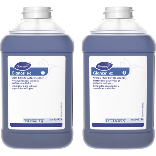 Diversey Glance HC Glass/MultiSurface Cleaner - Concentrate - 84.5 fl oz (2.6 quart) - Ammonia Scent - Non-streaking, Quick Drying, Streak-free - Blue Bottle - 2 / Carton