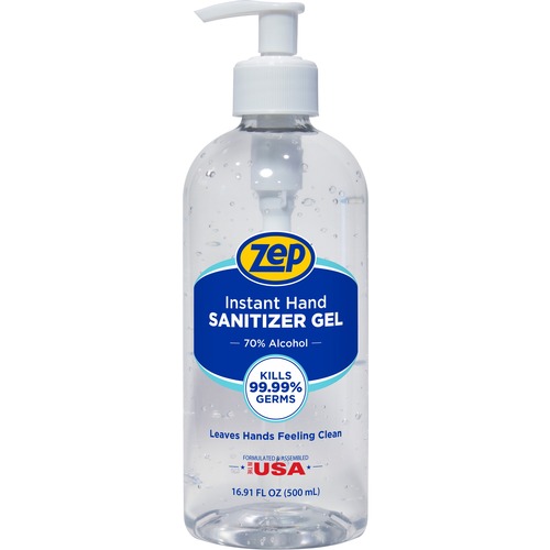 Zep Commercial Hand Sanitizer Gel - Clean Scent - 16.9 fl oz (500 mL) - Pump Bottle Dispenser - Kill Germs - Hand - Clear - Residue-free - 1 Each