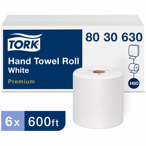 Picture of Premium Hand Towel Roll, Notched, 1-Ply, 8" x 600 ft, White, 720 Sheets/Roll, 6 Rolls/Carton