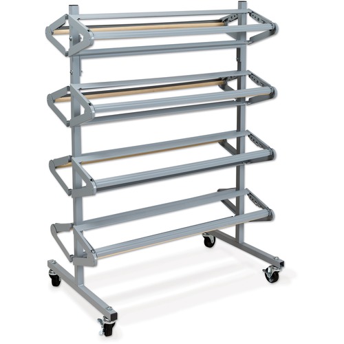 Pacon 8-Roll Horizontal Rack - 36" (914.40 mm) Roll Width Supported - 3" (76.20 mm) Roll Diameter Supported - Sturdy, Heavy Duty Caster - Gray - Steel, Rubber - 1 Each