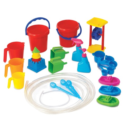 Edx Education Classroom Water Play Tool Set - Skill Learning: Emotion, Social Skills, Physical Development, Sensory, Cognitive Process, Exploration - 27 Pieces