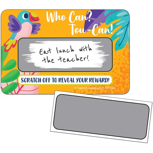 Carson Dellosa Education Who Can? Tou-Can! Scratch Off Awards & Certificates - "Who Can? Tou-Can!" - 3.50" x 2.25" - 30 / Pack - Incentives & Awards - CDP101090