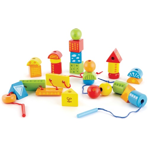 Hape String-along Shapes - Skill Learning: Building, Fine Motor, Color Identification, Shape, Patterning, Sequencing - 3 Year & Up - 32 Pieces