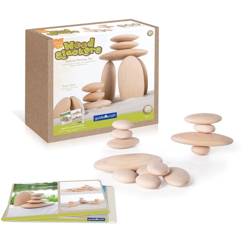 Guidecraft Wood Stackers - River Stones - Skill Learning: Stacking, Building, Shape, Weight, Gravity, Creativity, Exploration, Patterning, Fine Motor - 20 Pieces
