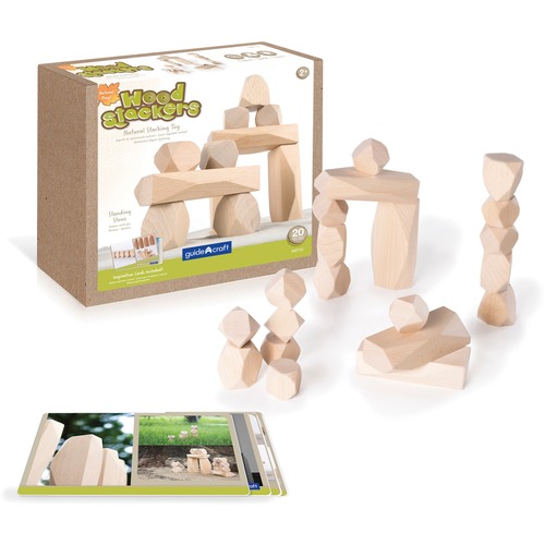 Guidecraft Wood Stackers - Standing Stones - Skill Learning: Stacking, Building, Geometry, Weight, Gravity, Patterning, Fine Motor - 20 Pieces