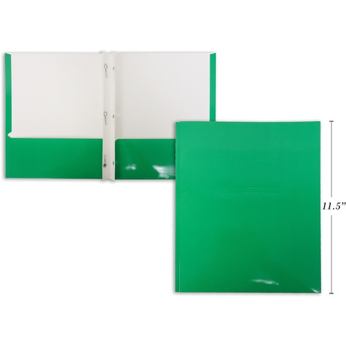 Link Product Report Cover - 9 1/2" x 11 1/2" - 100 Sheet Capacity - 3 x Prong Fastener(s) - 2 Pocket(s) - Green - 1 Each