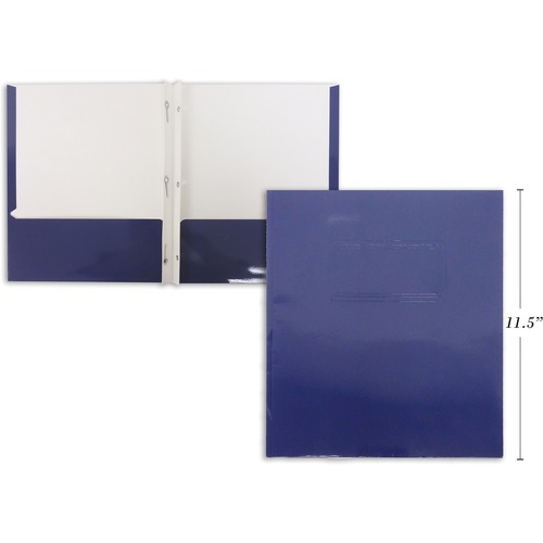 Link Product Report Cover - 9 1/2" x 11 1/2" - 100 Sheet Capacity - 3 x Prong Fastener(s) - 2 Pocket(s) - Dark Blue - 1 Each
