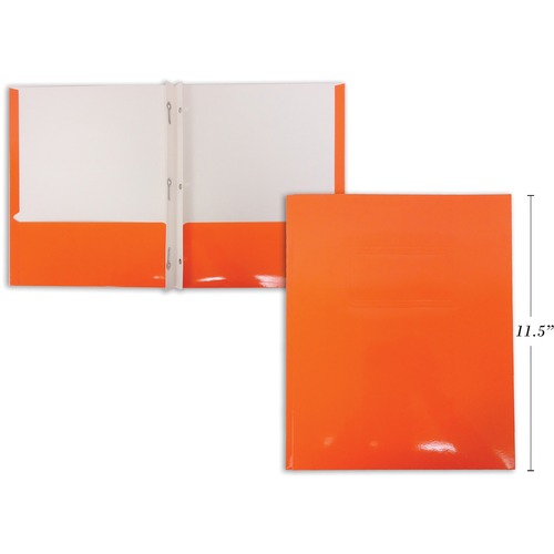 Link Product Report Cover - 9 1/2" x 11 1/2" - 100 Sheet Capacity - 3 x Prong Fastener(s) - 2 Pocket(s) - Orange - 1 Each
