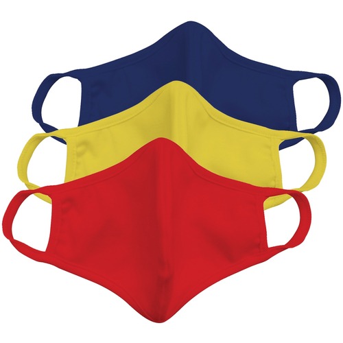Nearly Famous Safety Mask - Recommended for: Face - 2-ply, Stretchable, Washable, Reusable, Antimicrobial, Comfortable, Earloop Style Mask - Virus, Bacteria, Smog, Dust Protection - Metal Band, Cotton Fiber, Fabric Ear Loop - Red, Yellow, Navy - 3 / Pack