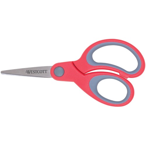 Westcott 5" Soft Grip Lefty Scissors - 5" (127 mm) Overall Length - Left - Stainless Steel - Pointed Tip - Red 