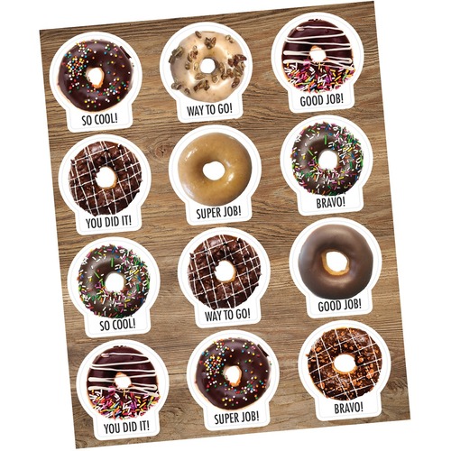 Schoolgirl Style Donuts Motivational Stickers - Donuts Shape - Acid-free, Lignin-free - Assorted - 72 / Pack