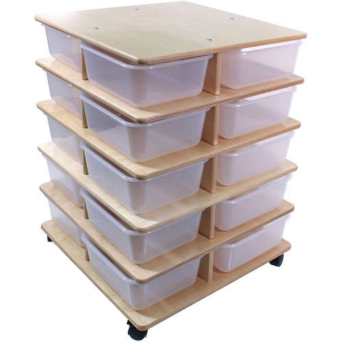 Trojan 4 Sided Large Bin Storage Towers (20 Bins) - 2 Versions - 37" Height x 28" Width x 28" Depth - Non-marking Caster, Lockable Casters, Shatter Proof, Easy to Clean, Rounded Corner - Bin - Baltic Birch - 1 Each