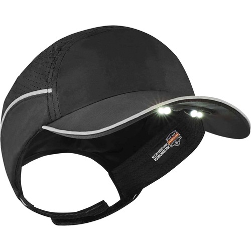 Skullerz 8965 Long Brim Cap with LED Light - Recommended for: Mechanic, Baggage Handling, Factory, Home, Industrial - Bump, Scrape, Head Protection - Nylon, Nylon - Black - Lightweight, LED Light, Comfortable, Impact Resistant, Breathable, Ventilation, Re
