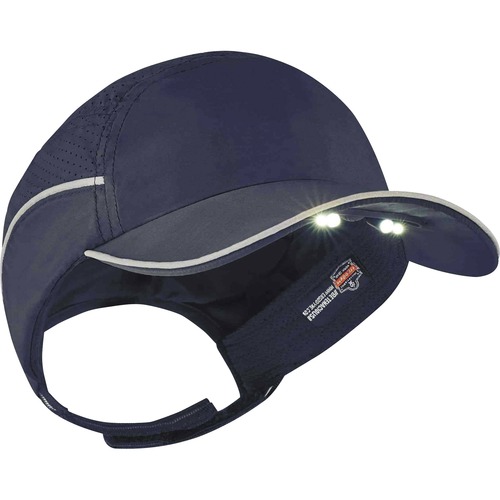 Skullerz 8965 Long Brim Cap with LED Light - Recommended for: Mechanic, Baggage Handling, Factory, Home, Industrial - Bump, Scrape, Head Protection - Nylon, Nylon - Navy - Lightweight, LED Light, Comfortable, Impact Resistant, Breathable, Ventilation, Rem