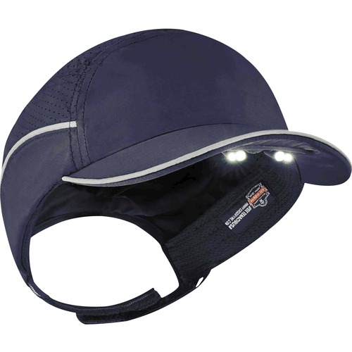 Skullerz 8965 Bump Cap Hat with LED Light - Recommended for: Mechanic, Baggage Handling, Factory, Home, Industrial - Bump, Scrape, Head, Impact Protection - Nylon - Navy - Lightweight, LED Light, Comfortable, Reflective Strap, Breathable, Ventilation, Rem