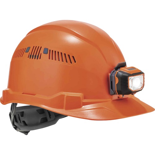 Skullerz 8972LED Cap-Style Hard Hat - Recommended for: Construction, Utility, Oil & Gas, Construction, Forestry, Mining, General Purpose - Moisture, Odor, Sun, Rain, Eye, Overhead Falling Objects, Head Protection - Orange - Vented, Comfortable, LED Light,