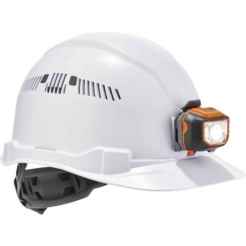 Skullerz 8972LED Cap-Style Hard Hat - Recommended for: Construction, Utility, Oil & Gas, Construction, Forestry, Mining, General Purpose - Moisture, Odor, Sun, Rain, Eye, Overhead Falling Objects, Head Protection - White - Vented, Comfortable, LED Light, 