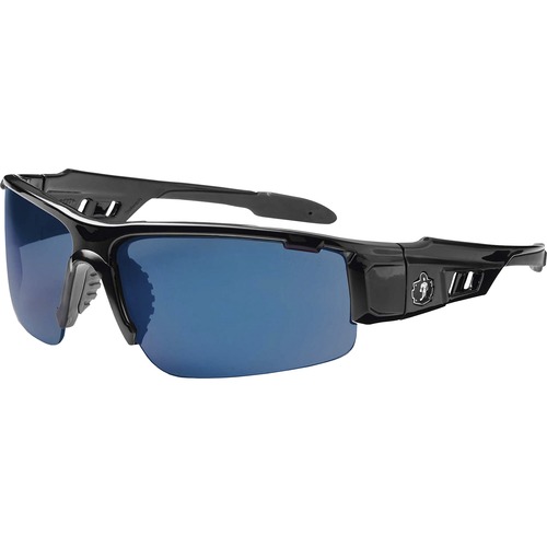 Skullerz Dagr Blue Mirror Safety Glasses - Recommended for: Sport, Shooting, Boating, Hunting, Fishing, Skiing, Construction, Landscaping, Carpentry - UVA, UVB, UVC, Debris, Dust Protection - Blue Mirror Lens - Black Frame - Scratch Resistant, Durable, No